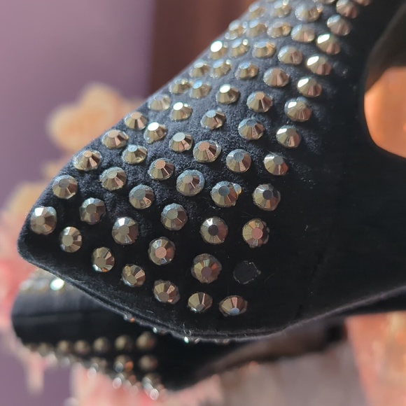 Candies Velvet Platform High Heel Rhinestone Peep Toe Pumps - Picture 9 of 13